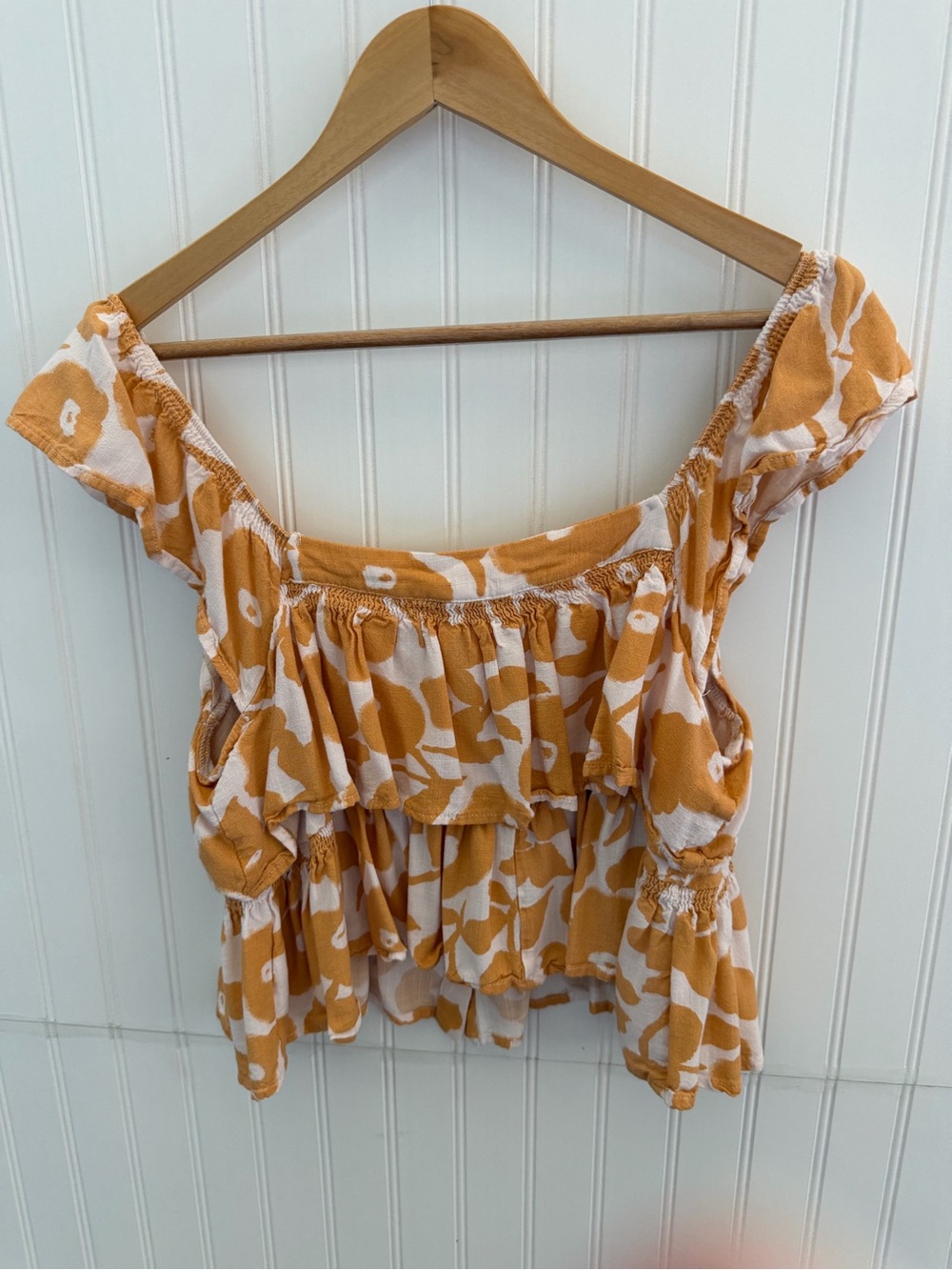 Promesa Mustard Floral Off-Shoulder Ruffle Crop Top - Picture 3 of 3